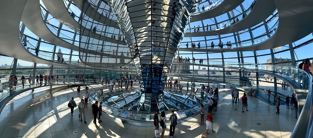 The glass dome on the Reichstag building in Berlin, Germany is accessible to walk up!