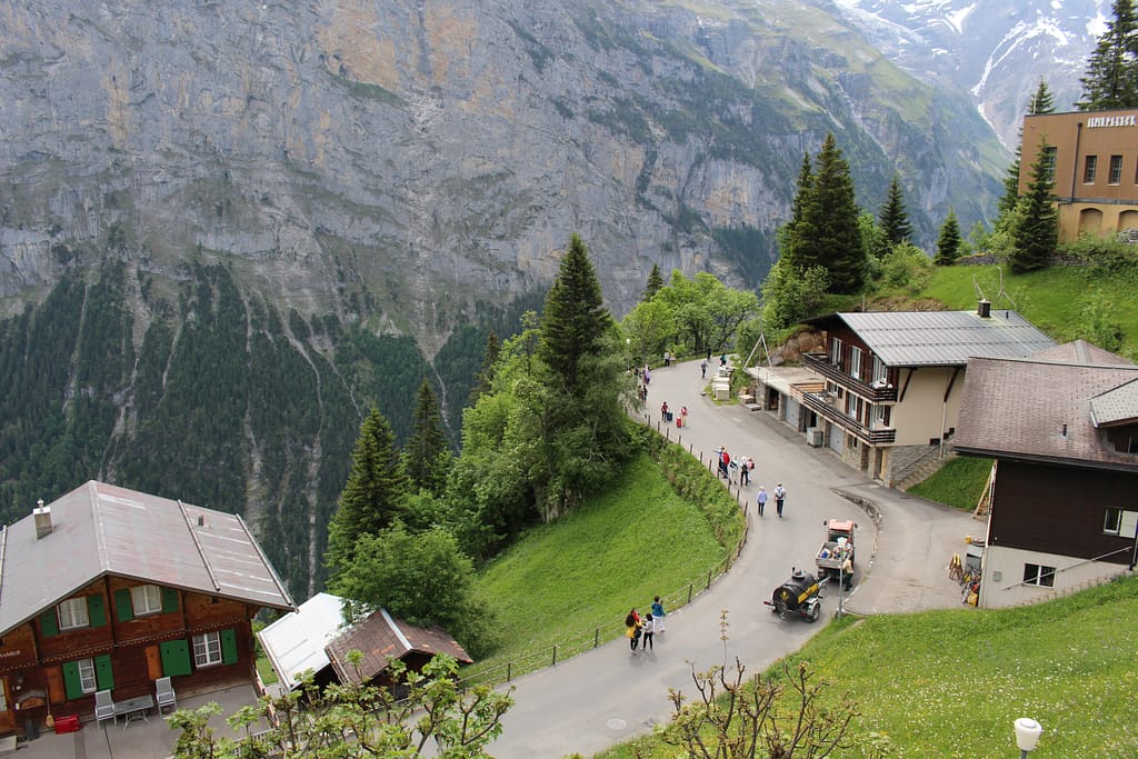 Center of Mürren village in the Swiss Alps