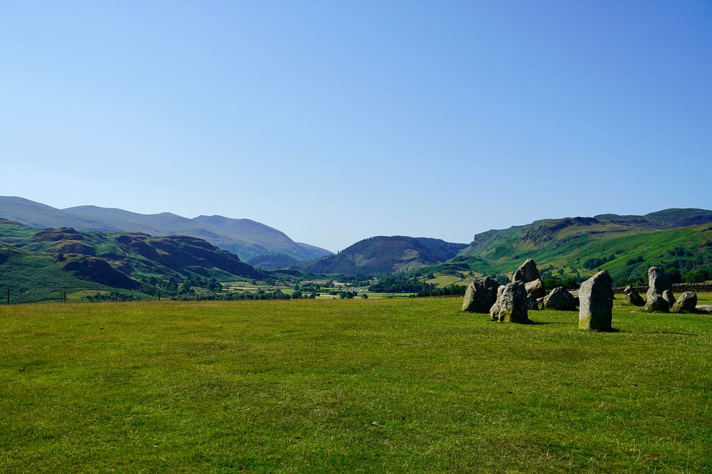 Castlerigg Stone Circle with the hills of England's Lake District in the background (Keswick, England)