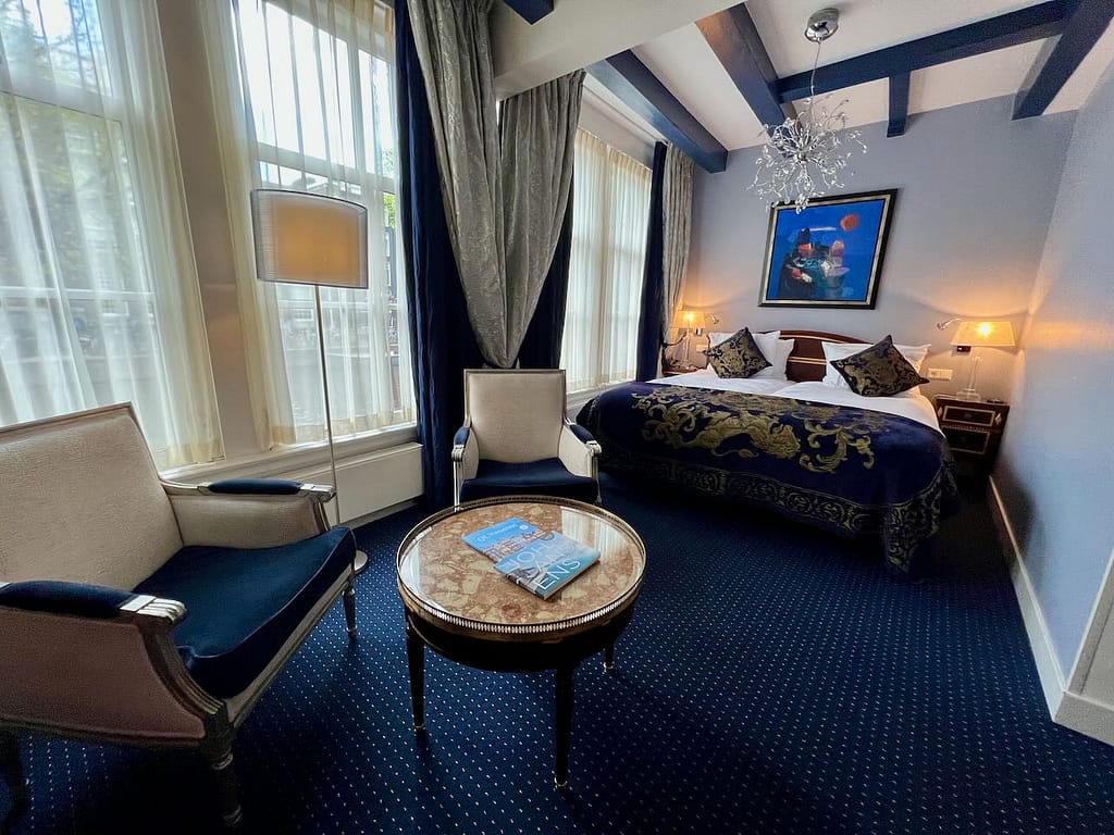 A canal-view room at the Ambassade Hotel in Amsterdam