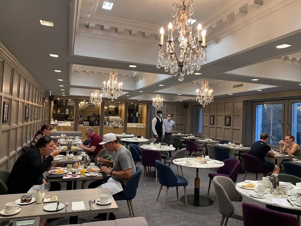 breakfast room at the Scotsman Hotel in Edinburgh