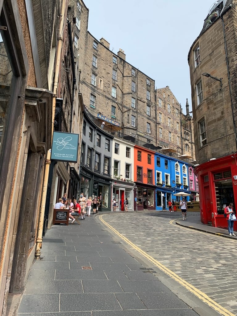 Victoria Street in Edinburgh, Scotland. This colorful street is thought to be J.K. Rowling's inspiration for Diagon Alley.