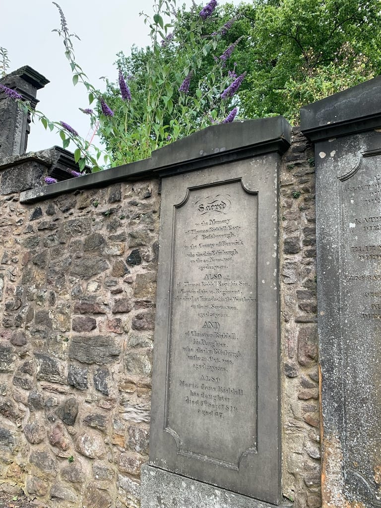 A gravestone in Greyfriars Kirkyard in Edinburgh, Scotland. Some believe the name "Thomas Riddell" on this headstone was J.K. Rowling's inspiration for Voldemort's childhood name in the Harry Potter Series.