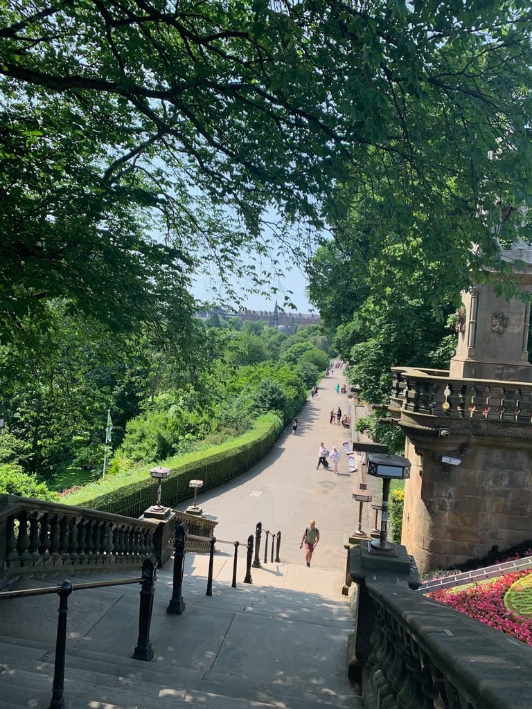 Princes Street Gardens is the main city park in Edinburgh, and is filled with manicured landscaping and walking paths.