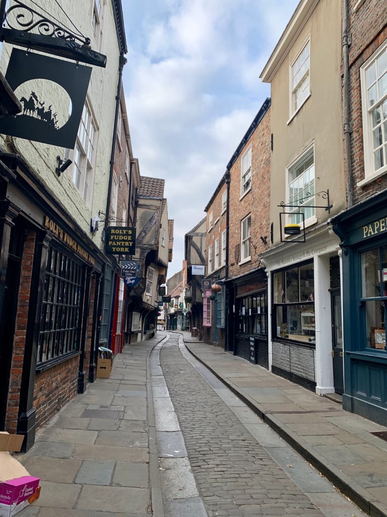 The Shambles in York, Minster. This street was the inspiration for the movie set of Diagon Alley in the Harry Potter series.