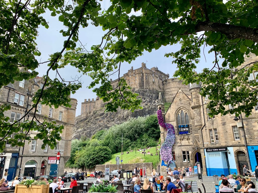 Edinburgh Castle from Old Town's Grassmarket. Edinburgh was one of our favorite stops during our Seven Days in Scotland.